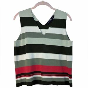 Josephine Chaus Striped  Sleeveless Top - Dark Green and Light Beige